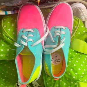 Sperry pier wave CVO neon girls shoes Sz 3